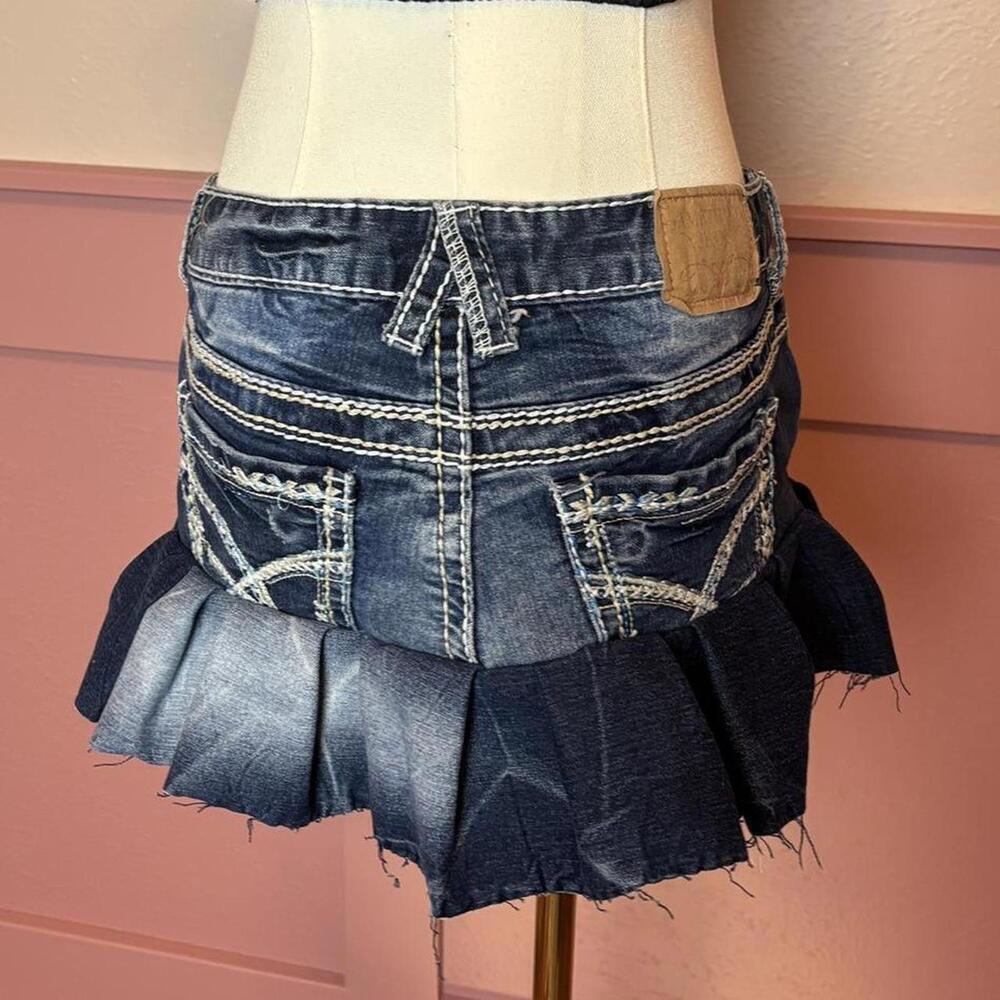 y2k mcbling micro denim low rise mini skirt reworked amethyst bow - Picture 3 of 7